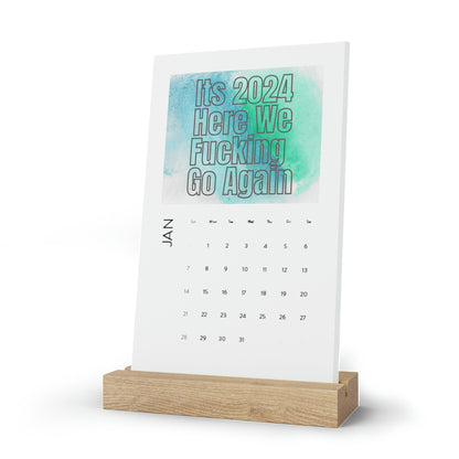 Color Here We Fu**ing Go Again Sassy Quote Vertical Desk Calendar for 2024 Funny rude Desk Accessories Office and Home Decor